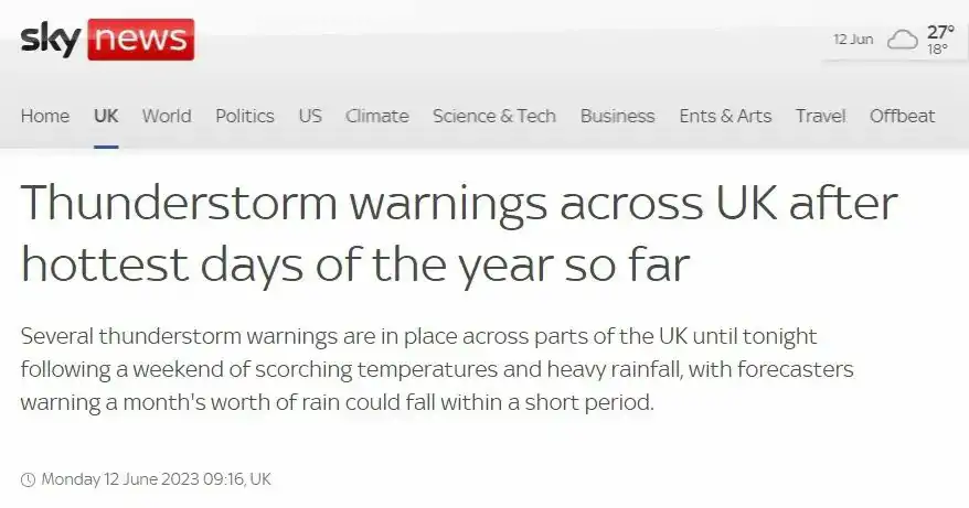 英国高温雷暴预警！英国的夏天终于来了！